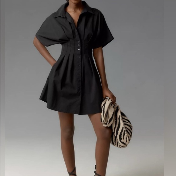 Exquise Dresses & Skirts - Exquise Anthropologie Black Button-Up Mini Tobie Shirt Dress XS
